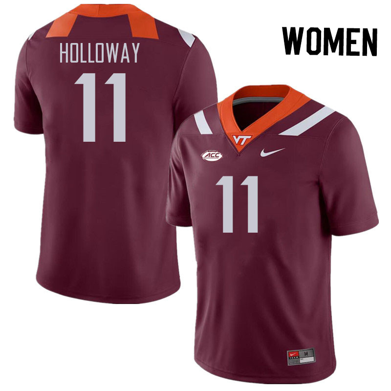 Women #11 Tucker Holloway Virginia Tech Hokies College Football Jerseys Stitched Sale-Maroon - Click Image to Close